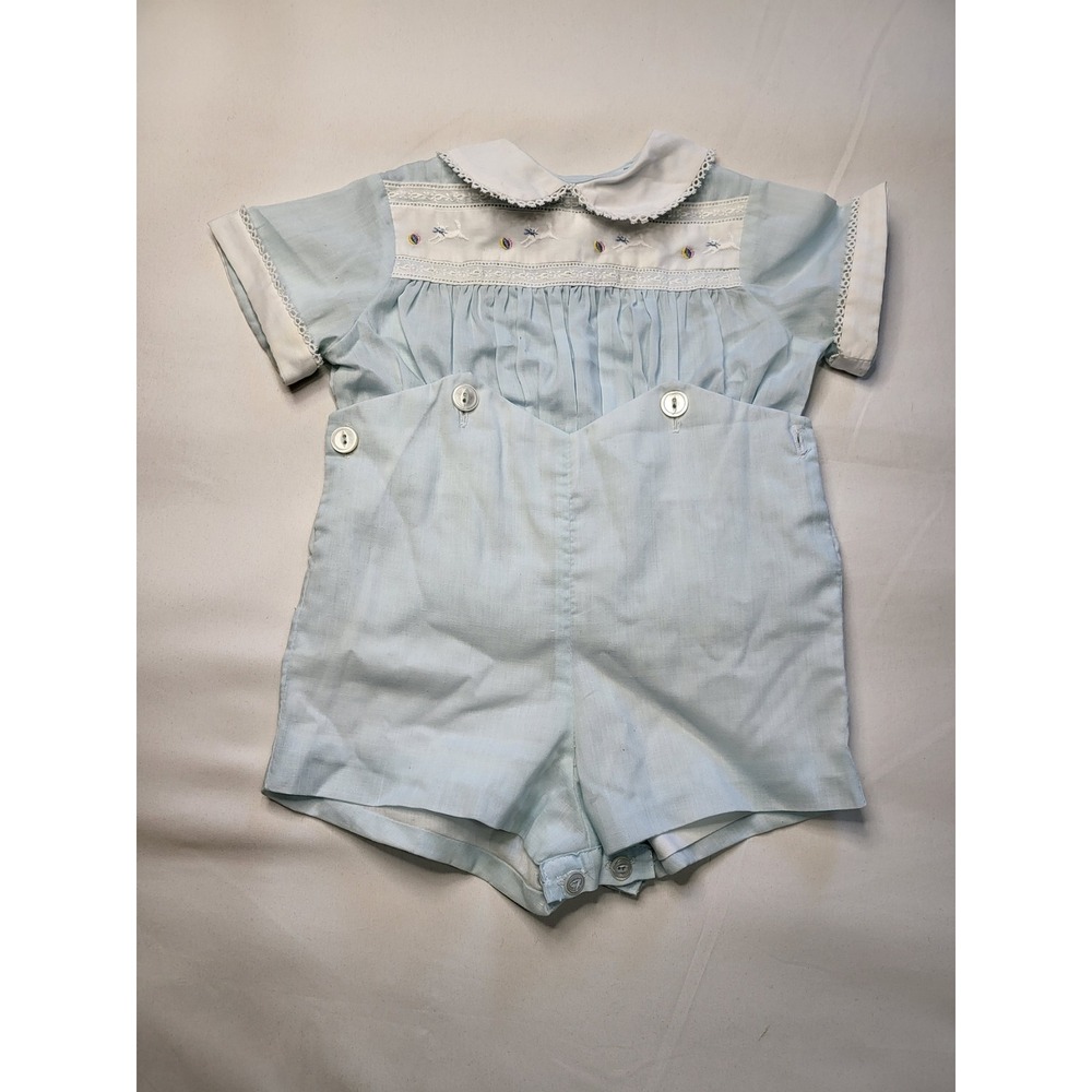 Vintage Ance' K Custom Made Baby Boy Bobby Suit Light Blue Peter Pan Collar L